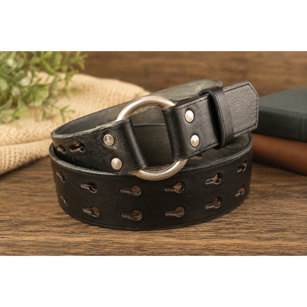 Frye Men's Leather Belt Double Keyhole Cutouts Size Medium Western Rustic